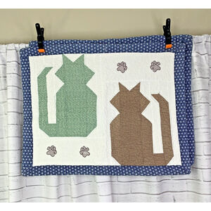 Quilted Cat Pillow Sham Set of 2 Standard 28" x 22" Patchwork Case Cover Country
